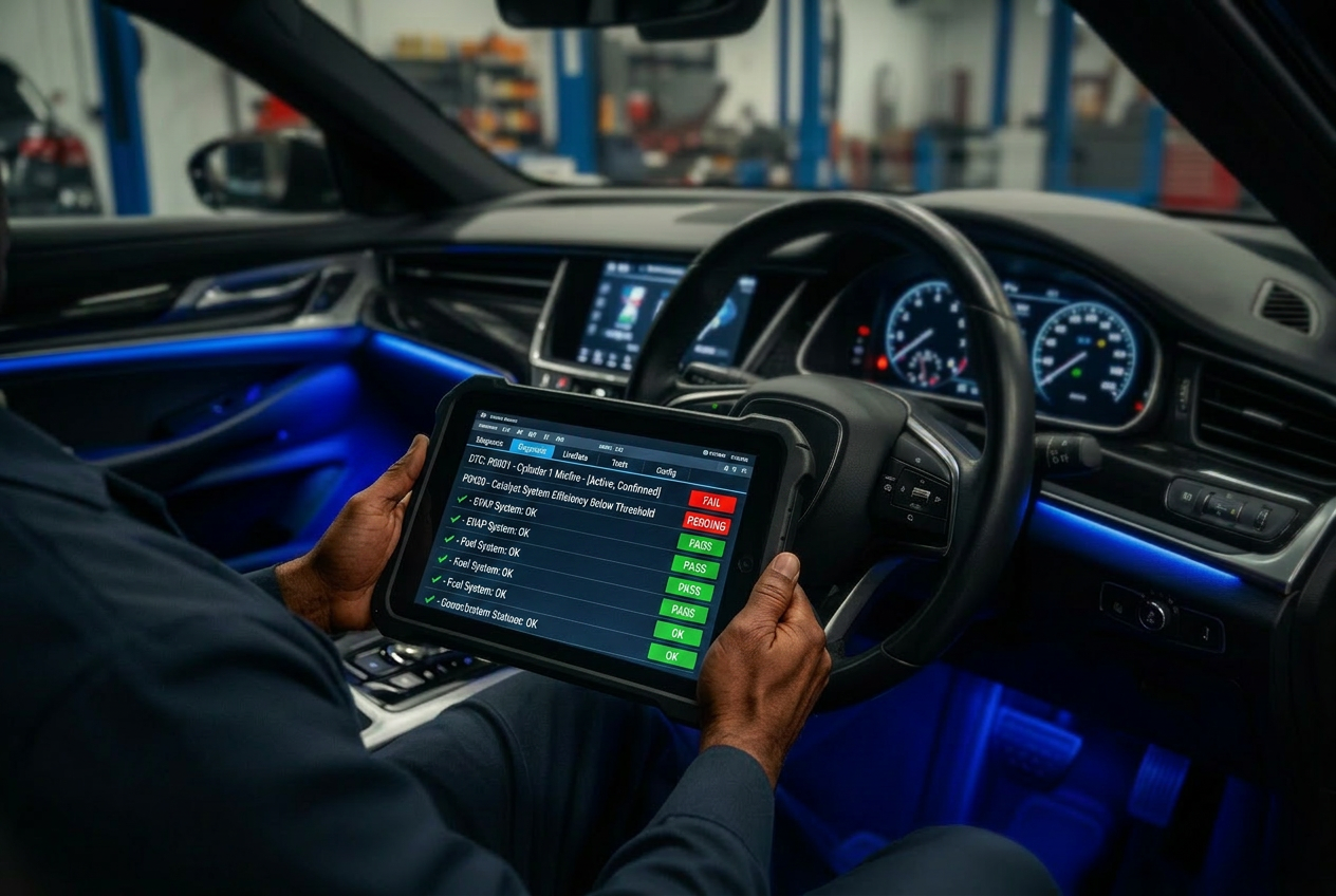 Mobile car diagnostic scanner connected to a vehicle in Perth